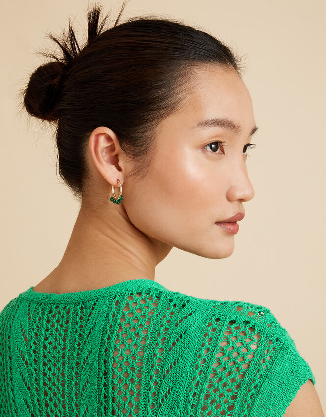 Gem Bead Hoop Earrings, , large