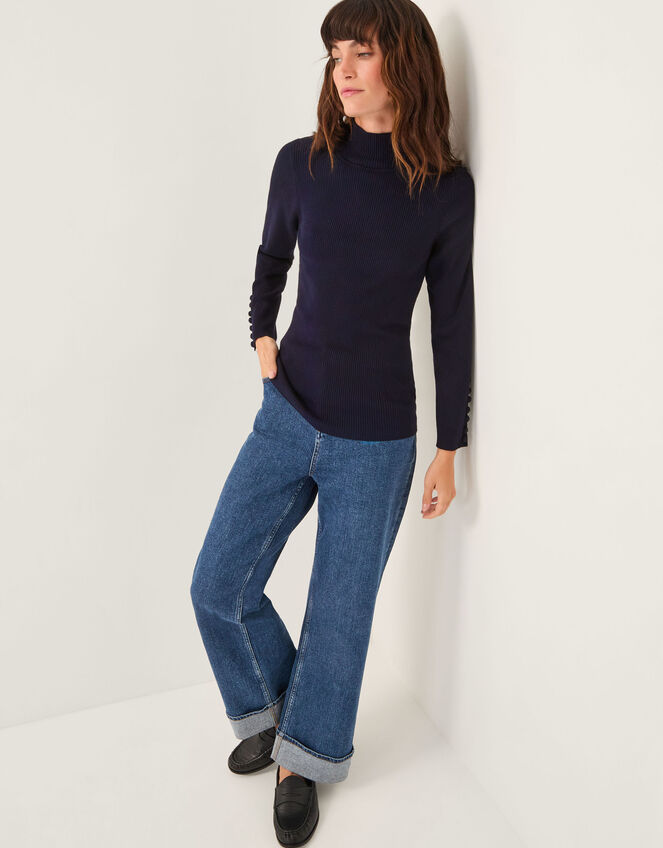 Ruby Ribbed Polo Neck Jumper Blue