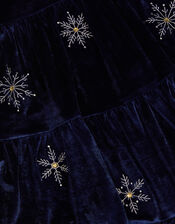 Snowflake Sparkle Velour Party Dress, Blue (NAVY), large