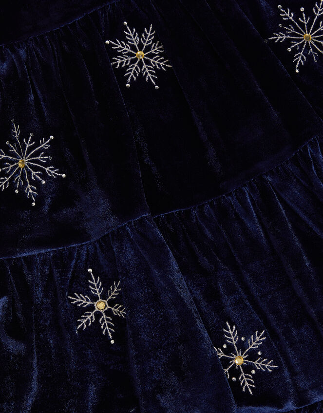 Snowflake Sparkle Velour Party Dress, Blue (NAVY), large