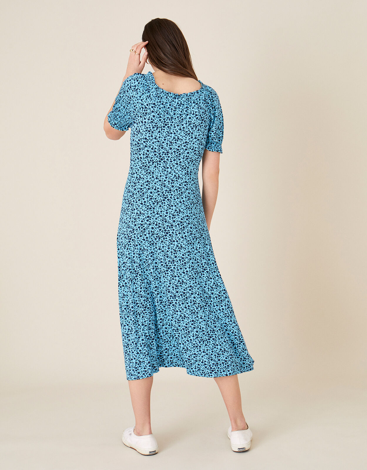 monsoon blue polka dot dress