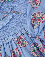 Floral Heart Long Sleeve Smocked Dress, Blue (BLUE), large