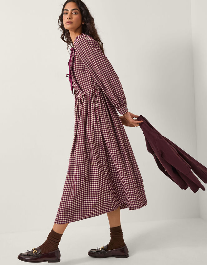 Agatha Tie Front Check Midi Dress Red