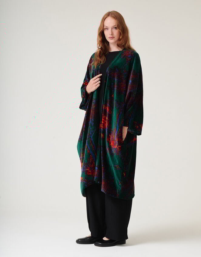 One Hundred Stars Pagoda Forest Long Velvet Jacket, , large