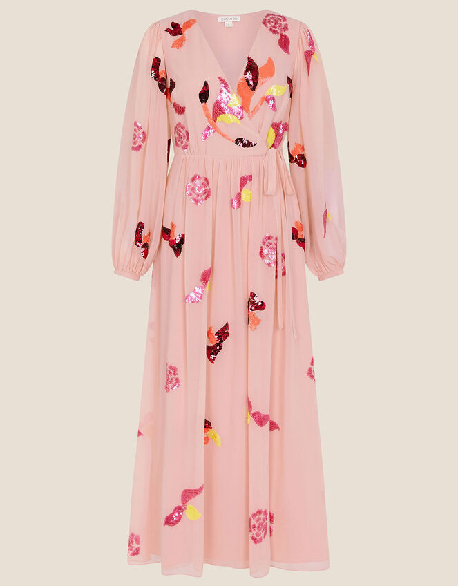 Jenny Embellished Wrap Dress in Recycled Polyester, Nude (NUDE), large