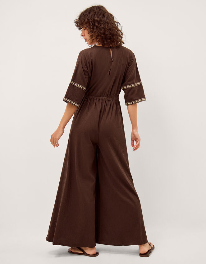 Taryn Floral Trim Jersey Jumpsuit, Brown (BROWN), large