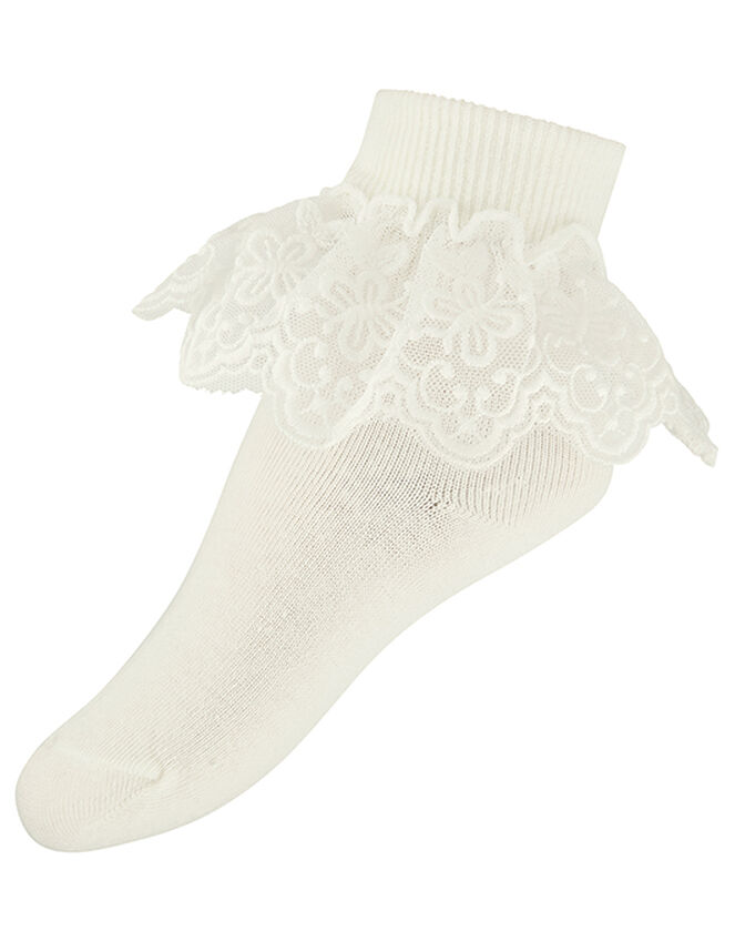 Girl Butterfly Lace Ankle Socks, Ivory (IVORY), large