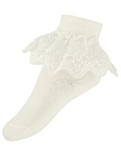 Girl Butterfly Lace Ankle Socks, Ivory (IVORY), large