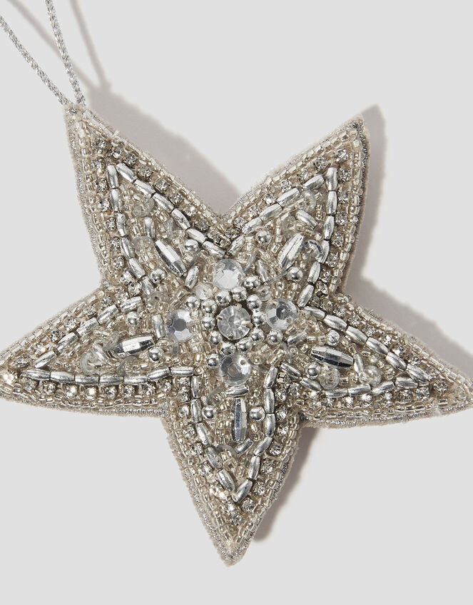Embellished Star Christmas Tree Decoration, Silver (SILVER), large