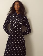 Shay Polka Dot Velvet Midi Dress, Black (BLACK), large