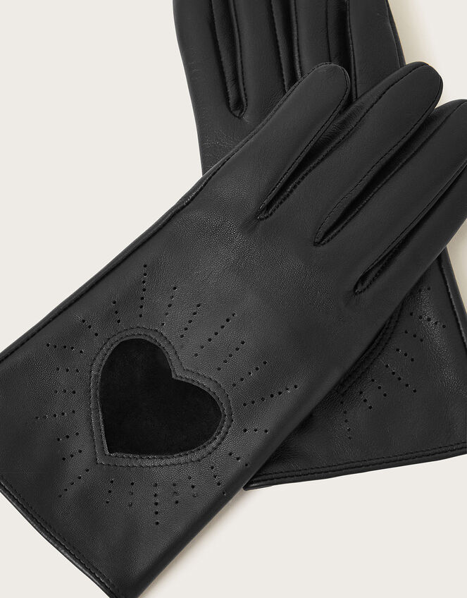 Leather Heart Gloves, Black (BLACK), large