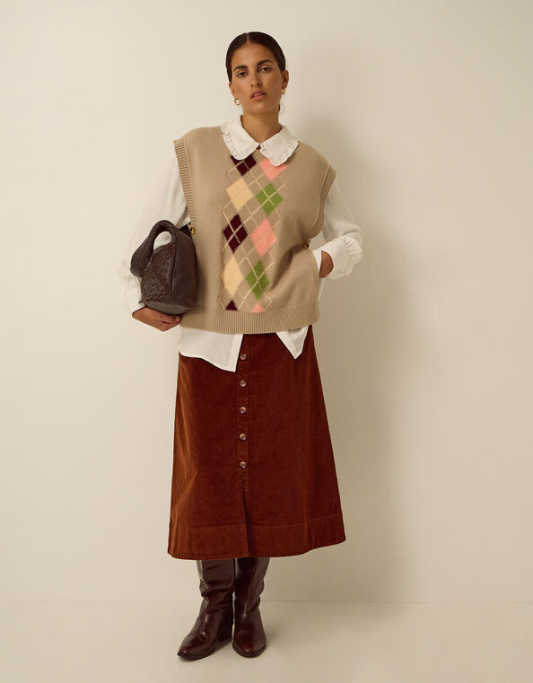 Nicky Corduroy Midi Skirt, Brown (COGNAC), large
