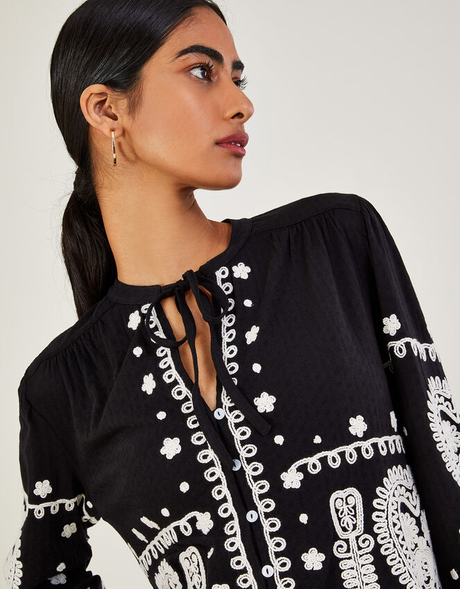 Embroidered Jersey Top in Sustainable Cotton, Black (BLACK), large