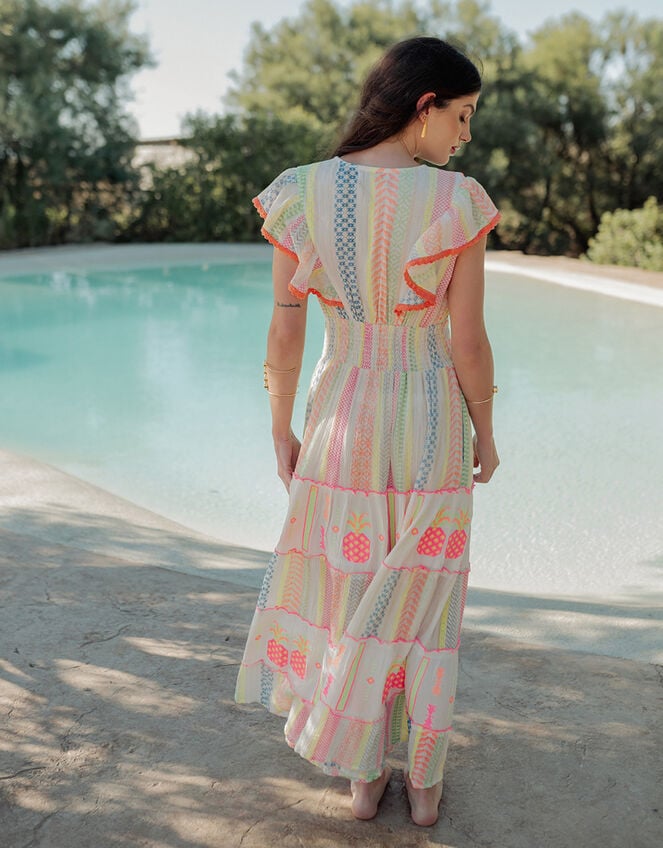 Piti Cuiti Pineapple Embroidered Maxi Dress, White (WHITE), large