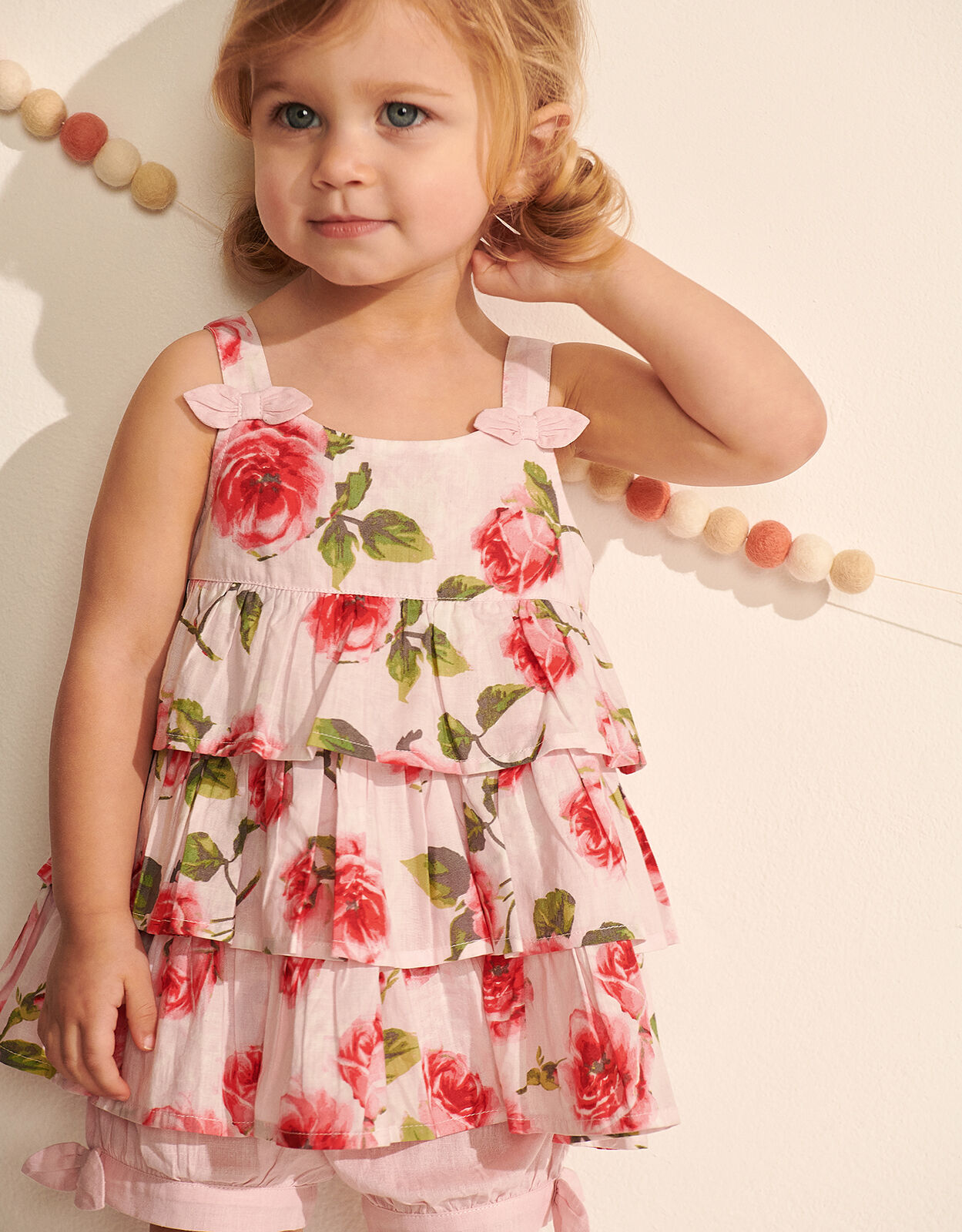 Baby Roses Print Dress and Shorts Set Pink