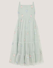 Luna Floral Embroidered Mesh Dress, Green (SAGE), large