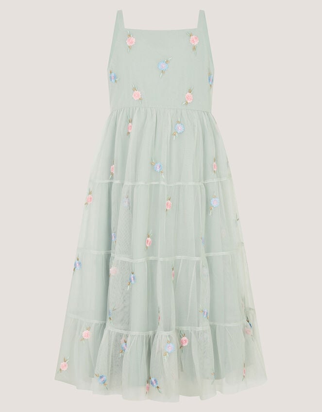 Luna Floral Embroidered Mesh Dress, Green (SAGE), large