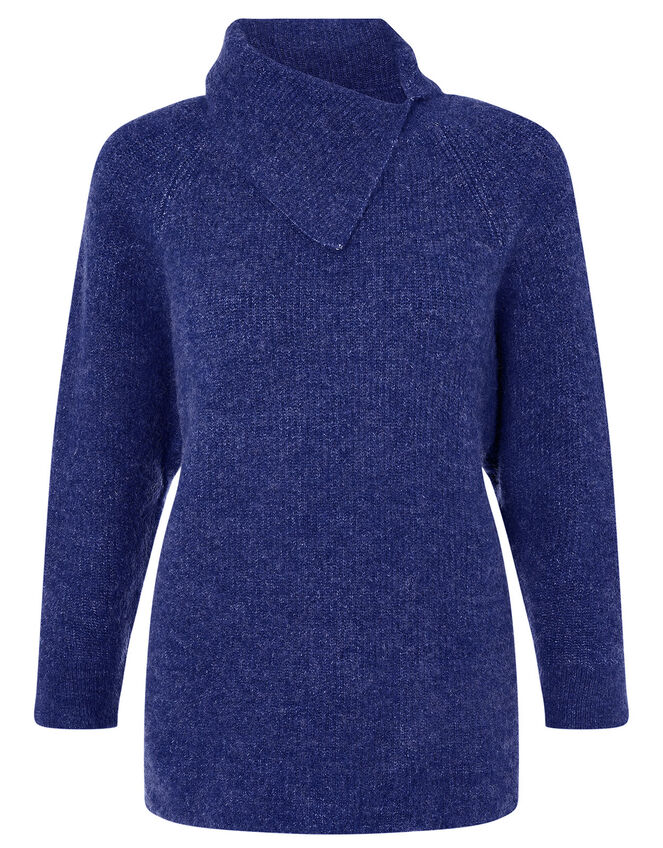 LOUNGE Split Neck Knit Jumper , Blue (COBALT), large