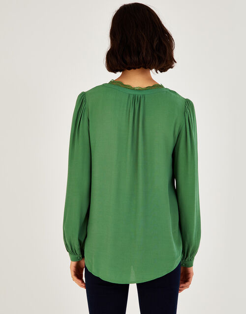 Emma Lace Trim Blouse in LENZING™ ECOVERO™, Green (GREEN), large