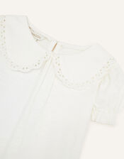 Lace Trim Collar Short Sleeve Top, Ivory (IVORY), large