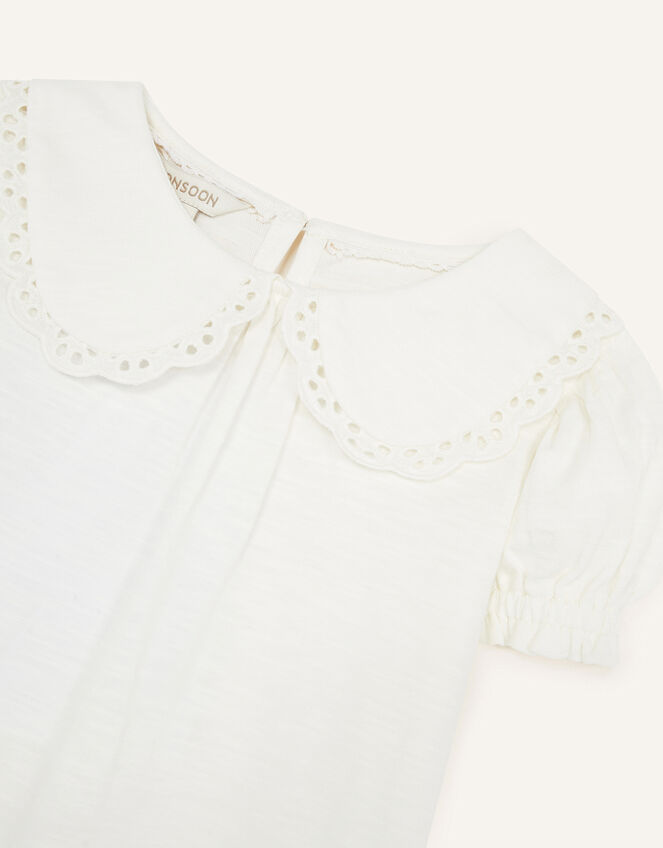 Lace Trim Collar Short Sleeve Top, Ivory (IVORY), large