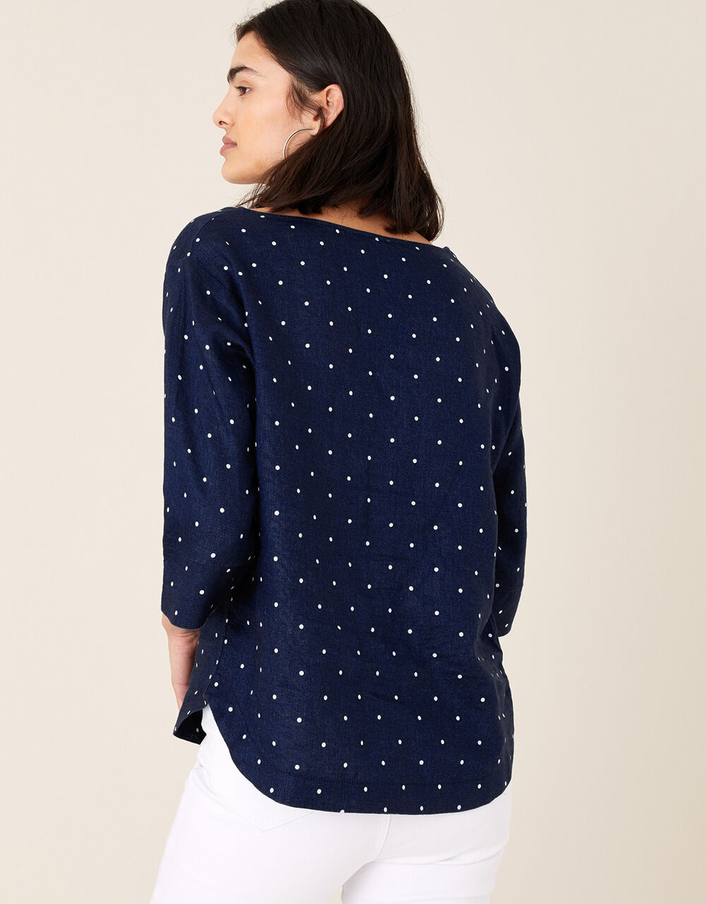 Spot Print Top in Pure Linen Blue Tops & Tshirts Monsoon UK.