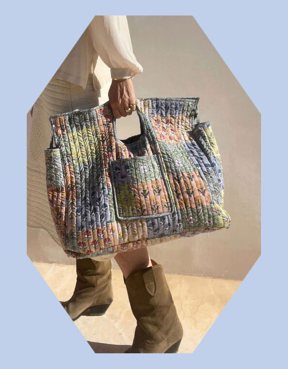 Maison M Patchwork Tote Bag, Blue (BLUE), large