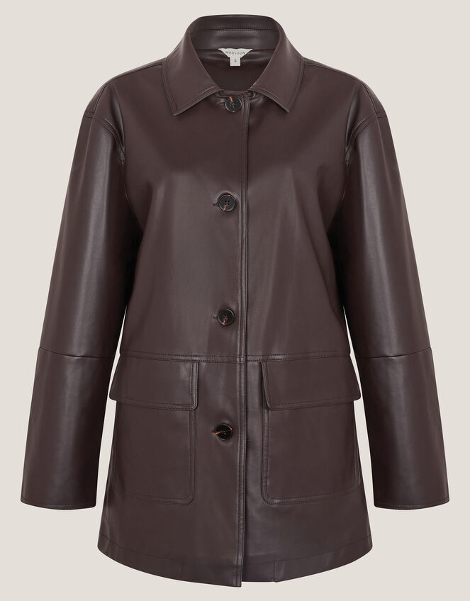 Paula Faux Leather Jacket, Brown (CHOCOLATE), large