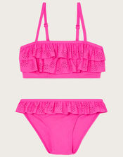 Laser Cut Frill Plain Bikini, Pink (PINK), large