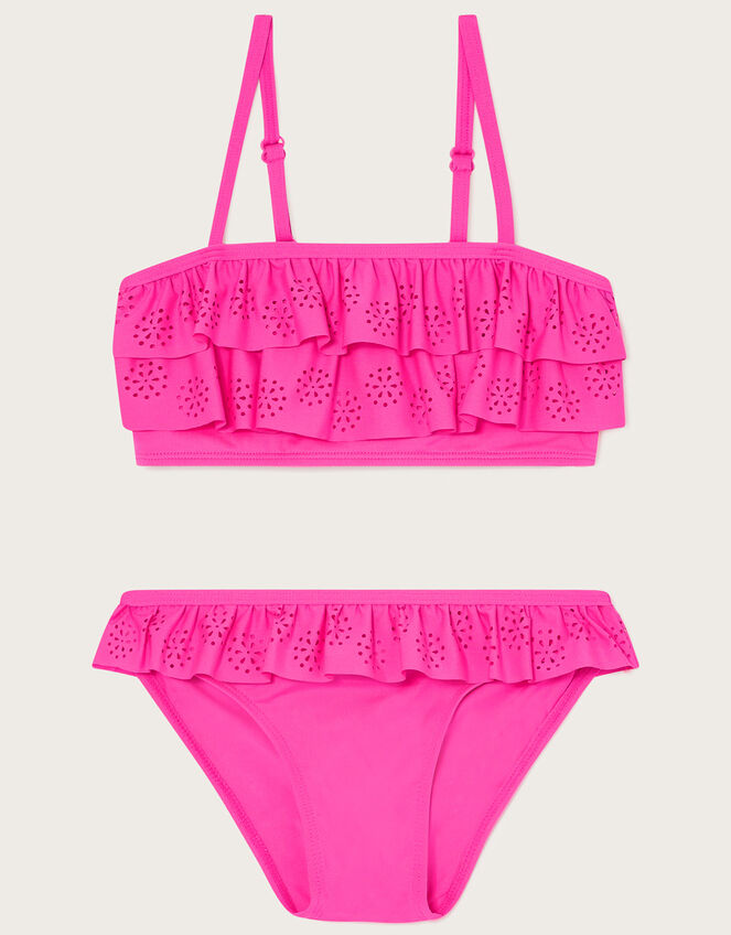 Laser Cut Frill Plain Bikini, Pink (PINK), large