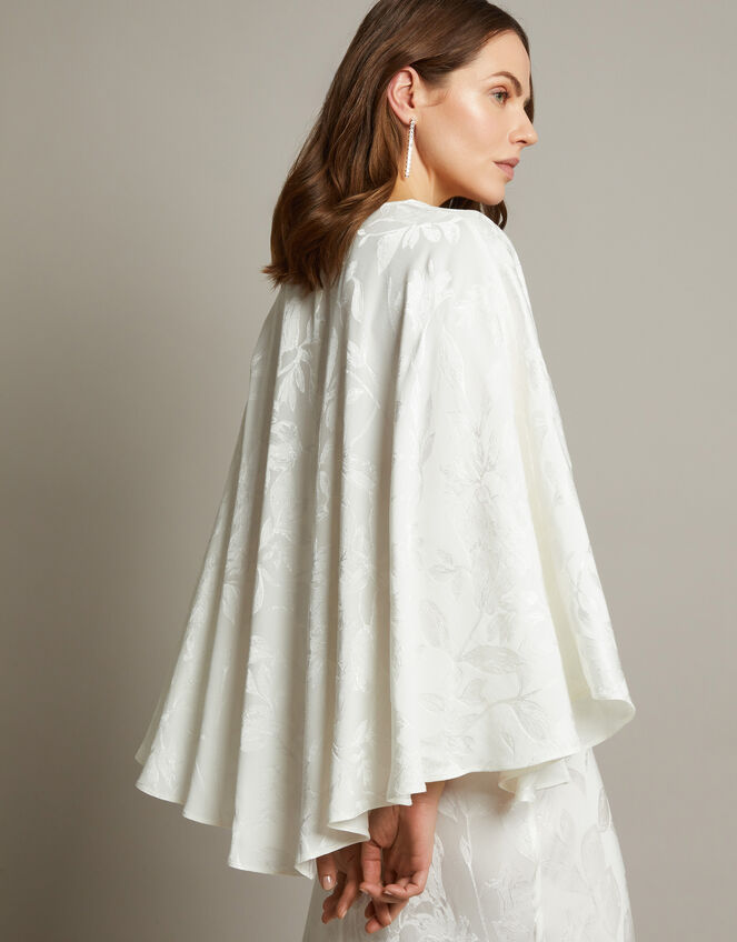 Clara Cape Satin Wedding Dress, Ivory (IVORY), large