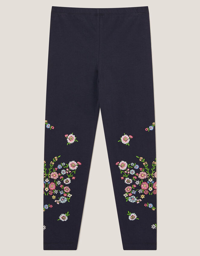 Floral Embroidered Leggings, Blue (BLUE), large