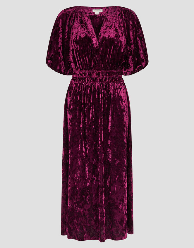 Valle Puff Sleeve Velvet Midi Dress, Red (BERRY), large