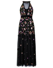 Cara Floral Sequin Maxi Dress, Black (BLACK), large