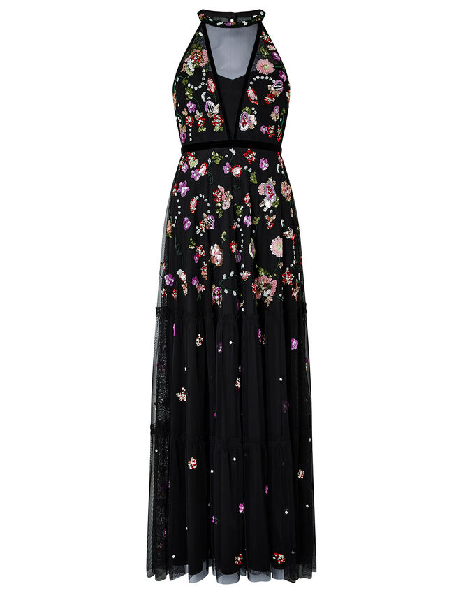 Cara Floral Sequin Maxi Dress, Black (BLACK), large