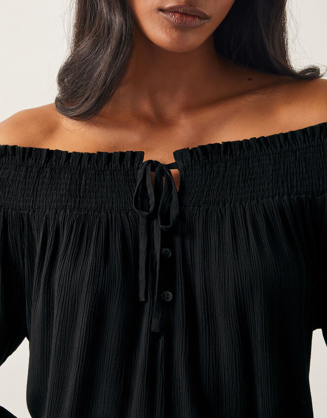 Ava Off-The-Shoulder Smock Top, Black (BLACK), large