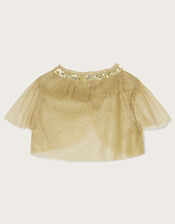 Land of Wonder Short Tulle Cape Jacket, Gold (GOLD), large