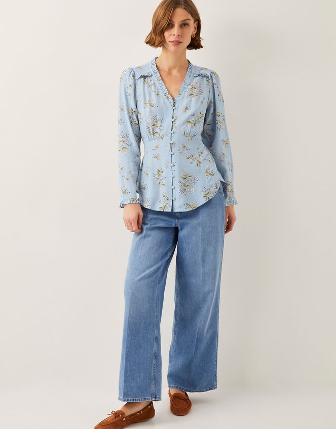 Sarah Floral Button Blouse, Blue (BLUE), large