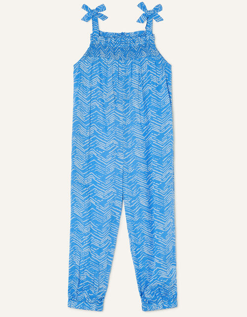 MINI ME Tie Shoulder Printed Jumpsuit, Blue (BLUE), large