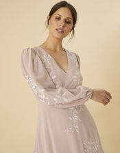 Sammie Embroidered Shorter Length Dress in Recycled Polyester, Nude (NUDE), large