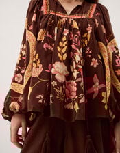 Samara Balloon Sleeve Floral Blouse, Brown (CHOCOLATE), large