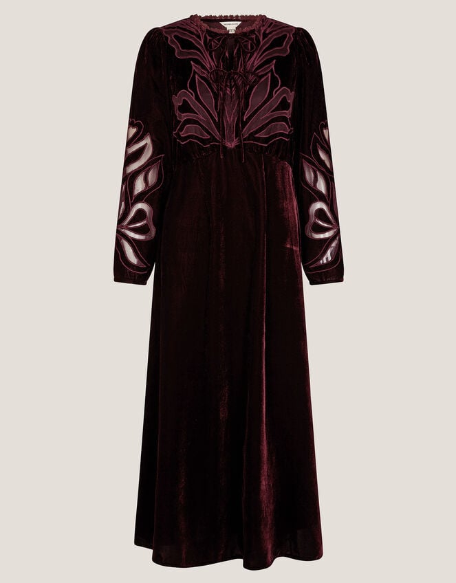 Ezra Embroidered Velvet Midi Dress, Purple (AUBERGINE), large