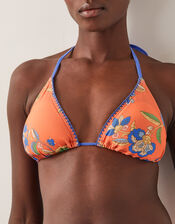 Kaia Floral Triangle Bikini Top, Orange (ORANGE), large