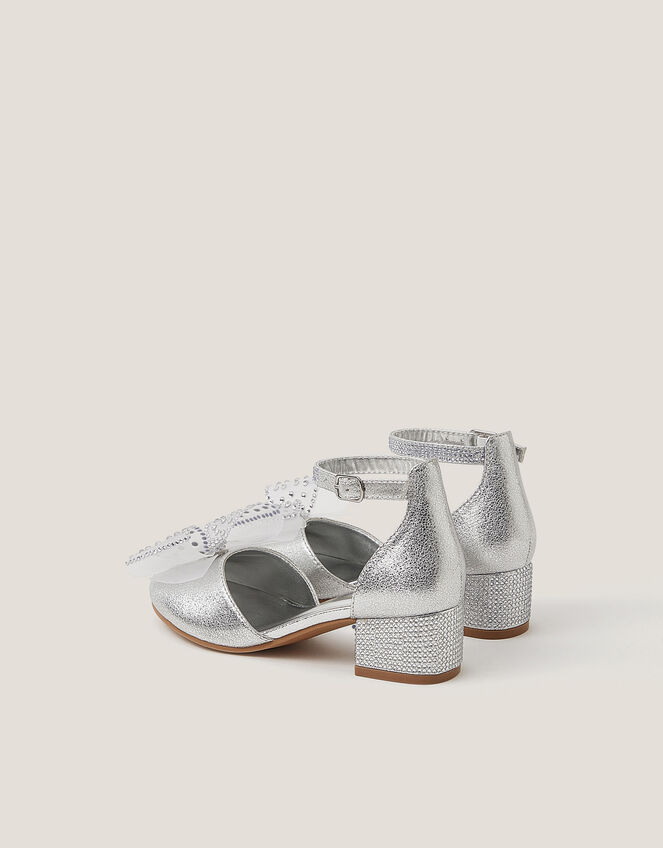 Diamanté Bow Metallic Two-Part Heels, Silver (SILVER), large