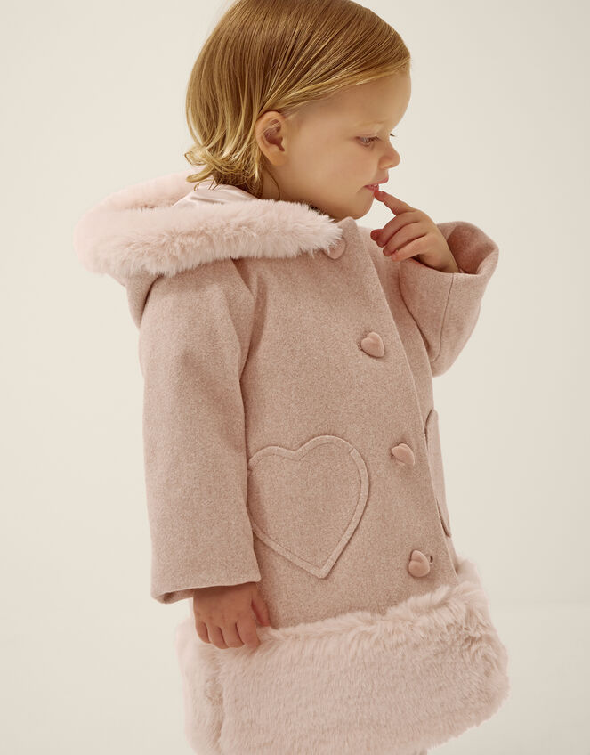 Baby Faux Fur Heart Coat, Camel (OATMEAL), large