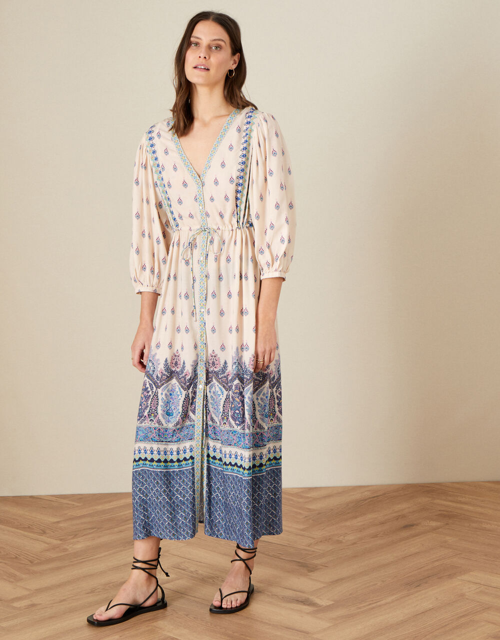 Women Dresses | Claudia Tie Waist Print Dress in LENZING™ ECOVERO™ Pink - OI59711