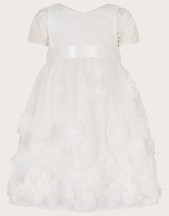 Baby 3D Roses Christening Dress, White (WHITE), large