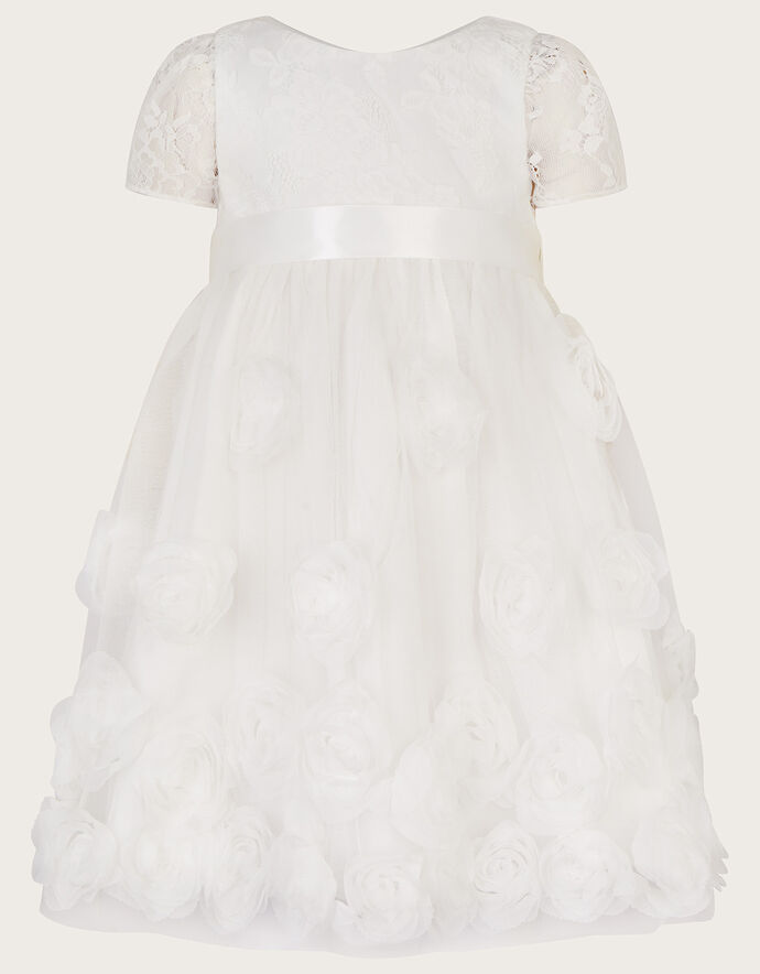Baby 3D Roses Christening Dress White Baby Girl Dresses Monsoon UK.