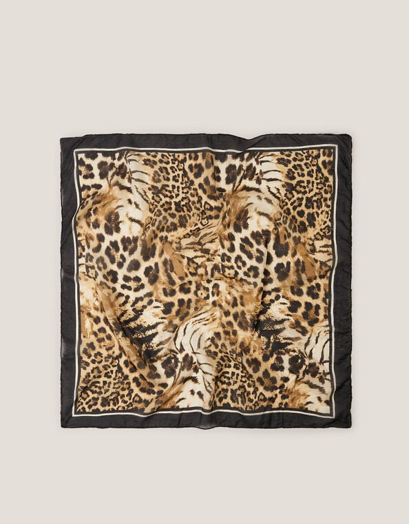 Kathie Silk Leopard Print Scarf, , large