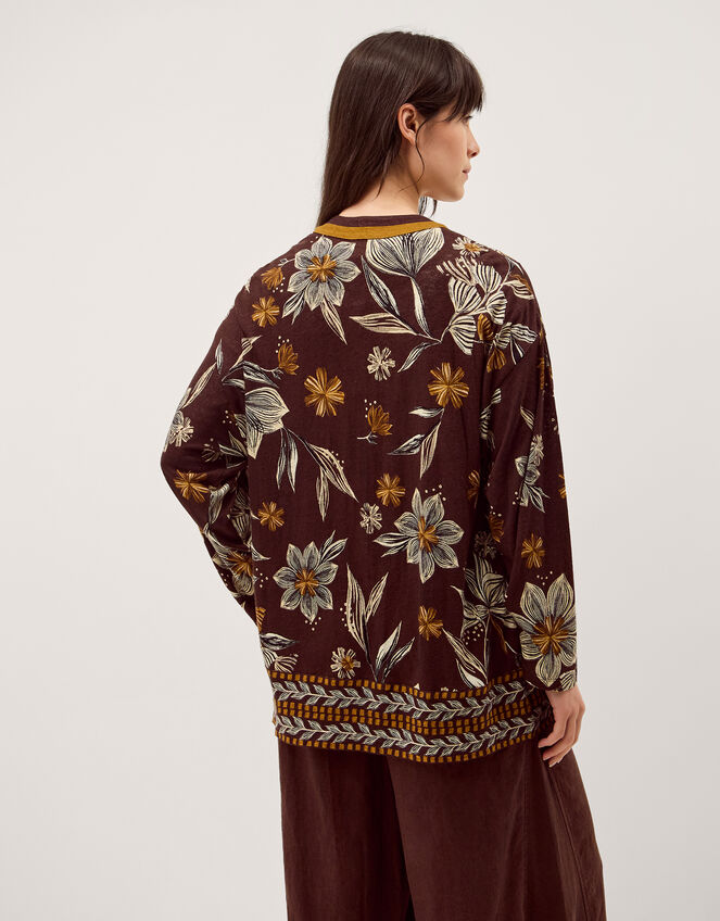 Esther Floral Linen Blend Jacket, Brown (CHOCOLATE), large